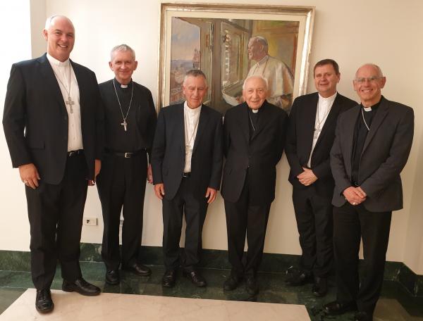 Cropped NZ bishops with former Nuncio Archbishop Angelo Acerbi Vatican 22 Oct 2020